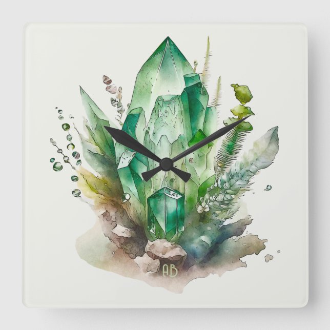 Reloj Cuadrado Crear sus propios cristales verdes esmeraldas (Anverso)