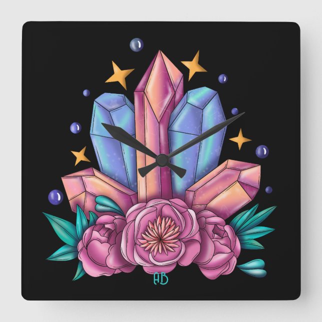 Reloj Cuadrado Crear sus propios cristales y Rosas (Anverso)