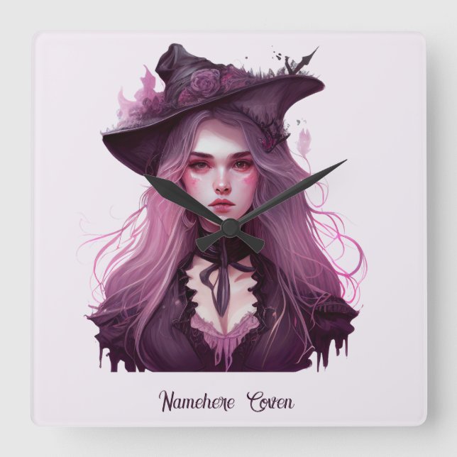 Reloj Cuadrado Crear tu propia bruja morada oscura (Anverso)