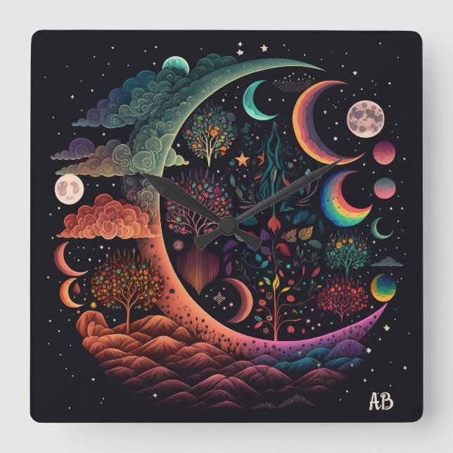 Reloj Cuadrado Crear tu propio paraíso planetario mágico (Anverso)