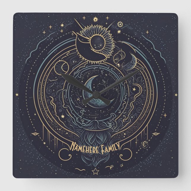 Reloj Cuadrado Crear tu propio resumen celestial lunar (Anverso)