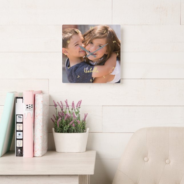 Reloj Cuadrado Crear un nombre de foto de bebé Personalizado pers (Sala de lectura)