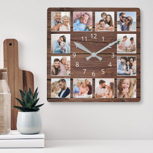 Reloj Cuadrado Create Your Custom Photo Collage Rustic Farmhouse