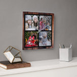 Reloj Cuadrado Create your own Christmas family photo collage<br><div class="desc">Create your own Christmas family photo collage,  on rustic wood,  wall clock. 
Add your own personal photos,  You can add 4 photos,   to personalize the clock. If you need help please contact me.</div>