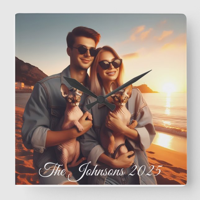 Reloj Cuadrado Create Your Own Custom Memorable Family Photo  (Anverso)