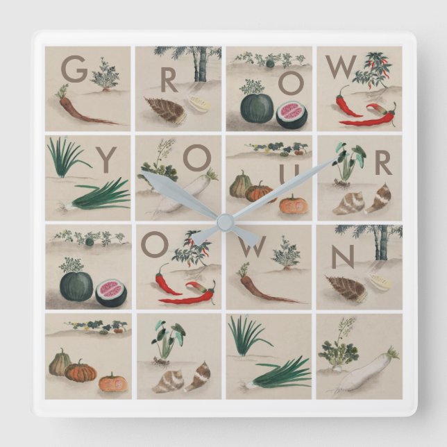 Reloj Cuadrado Crecer tu propia cocina (Anverso)