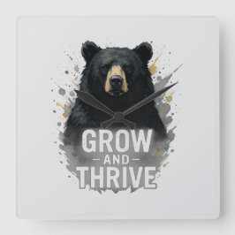 Reloj Cuadrado Crecimiento majestuoso Arte de oso negro