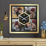 Reloj Cuadrado Cree su propio Collage de fotos negro y oro<br><div class="desc">Sube tus fotos favoritas para hacer tu propio regalo personalizado de fotos de keepsake.</div>