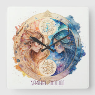Reloj Cuadrado Cree su propio Zodiac Gemini Gemini Gold y Blue