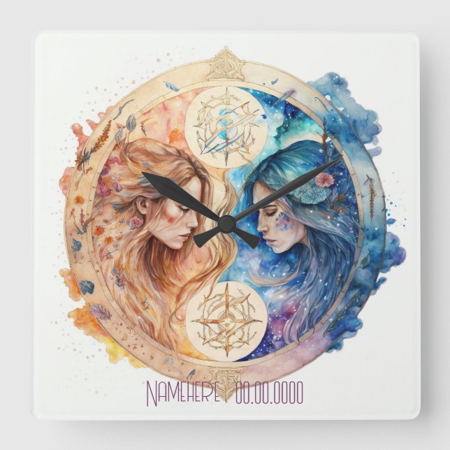 Reloj Cuadrado Cree su propio Zodiac Gemini Gemini Gold y Blue (Anverso)