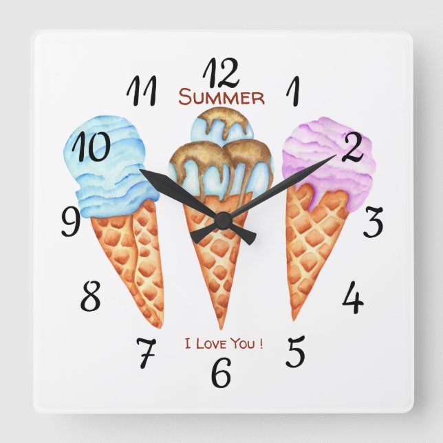 Reloj Cuadrado Crema de hielo romántico te amo (Anverso)