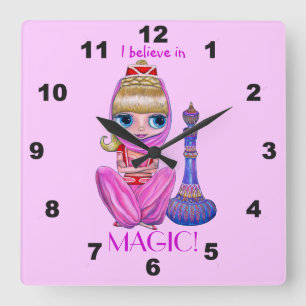 Reloj Cuadrado Creo en la muñeca de niña genio rosa mágica Lindo
