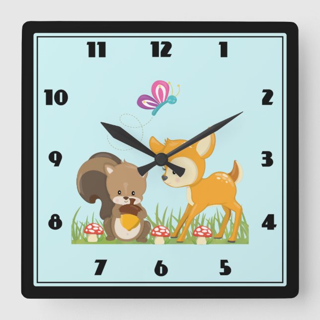 Reloj Cuadrado Criaturas de los bosques cutáneos Personalizado fe (Anverso)