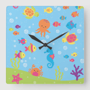 Reloj Cuadrado Criaturas marinas submarinas de pelo corto