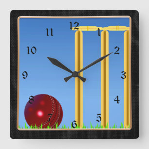 Reloj Cuadrado Cricket, wicket and ball