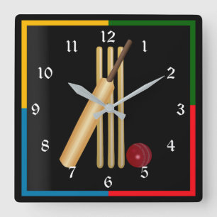 Reloj Cuadrado Cricket, wicket and ball