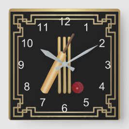 Reloj Cuadrado Cricket, wicket, murciélagos y pelotas con marco d
