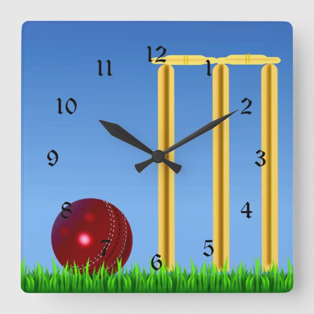 Reloj Cuadrado Cricket, wicket y pelota (Anverso)
