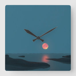 Reloj Cuadrado Crimson Full Moon Over Calm Waters