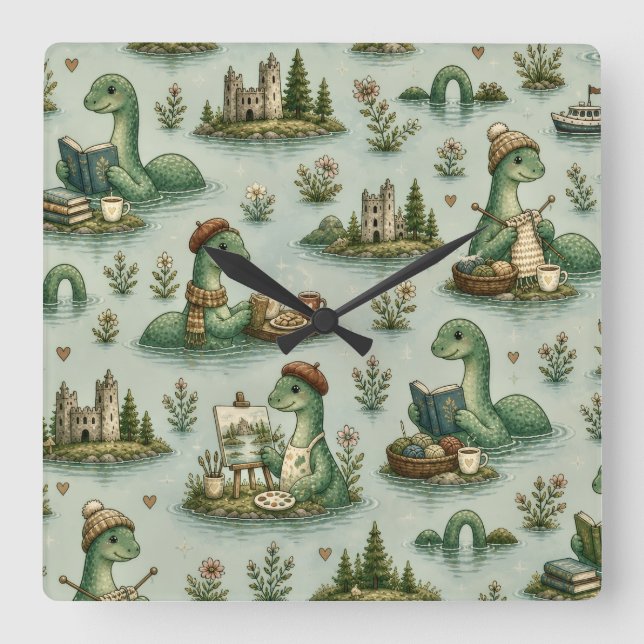 Reloj Cuadrado Criptídeos Acogedores Nessie Monstruo del Lago Nes (Anverso)