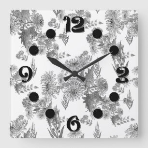 Reloj Cuadrado Crisantemo de lino, clavo cuadrado de acuarela