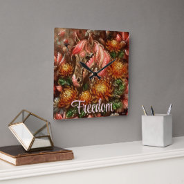 Reloj Cuadrado Crisantemo floral de caballos de otoño personaliza