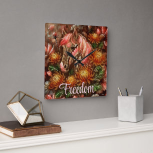 Reloj Cuadrado Crisantemo floral de caballos de otoño personaliza