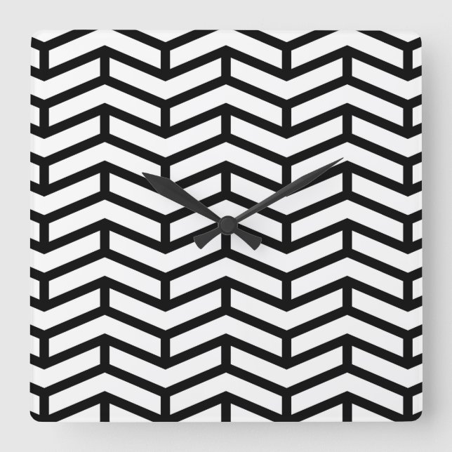 Reloj Cuadrado Crisp Sharp Flechas opuestas Chevron Blanco Negro (Anverso)