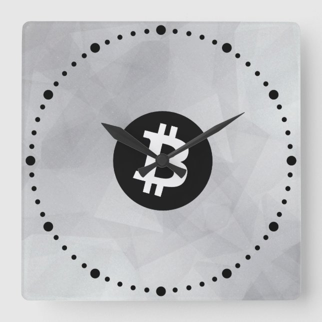 Reloj Cuadrado Cristal blanco de Bitcoin (Anverso)