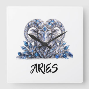Reloj Cuadrado Cristal de Zodíaco Aries de Lujo