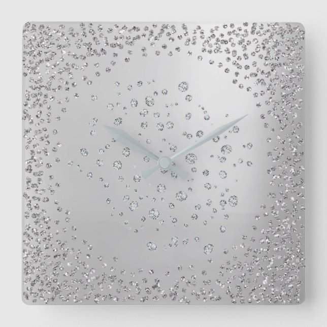 Reloj Cuadrado Cristales de gemas de diamantes de grafito gris pl (Anverso)