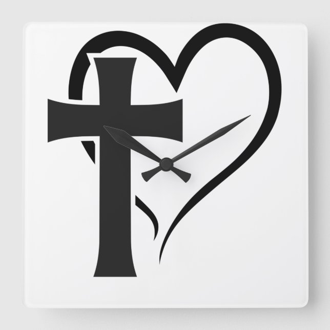 Reloj Cuadrado Cristiano De Cruz Y Corazón (Anverso)