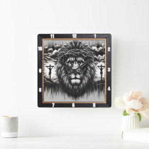 Reloj Cuadrado Cristo León Calvario Religioso