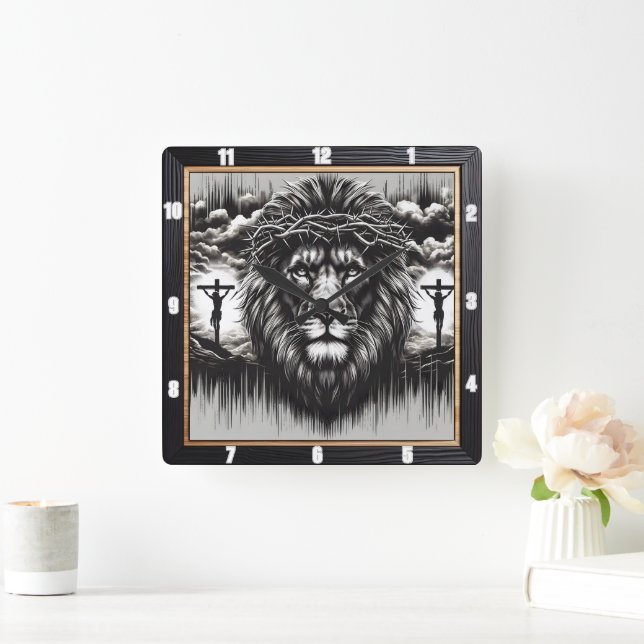 Reloj Cuadrado Cristo León Calvario Religioso (Hogar)