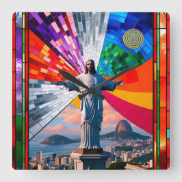 Reloj Cuadrado Cristo Redentor en Mosaico