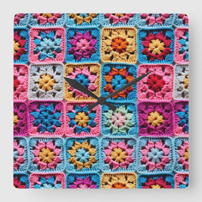 Reloj Cuadrado Crochet Granny Square Craft (Anverso)