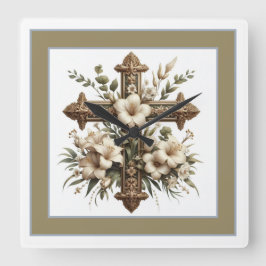 Reloj Cuadrado Cross and Lilies