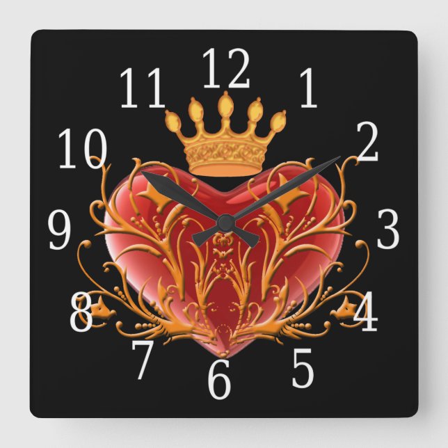 Reloj Cuadrado Crown Filigree Heart Square Clock (Anverso)