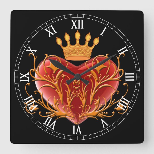 Reloj Cuadrado Crown Filigree Heart Square Roman Numeral Clock (Anverso)
