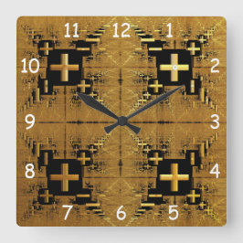 Reloj Cuadrado Cruces fractales doradas