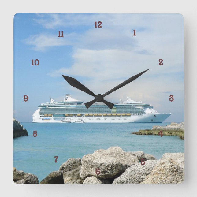 Reloj Cuadrado Cruise Ship at CocoCay Square Wall Clocks (Anverso)