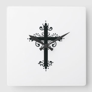 Reloj Cuadrado Cruz Artística Tallada Ornamental Premium