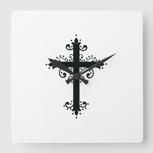 Reloj Cuadrado Cruz Artística Tallada Ornamental Premium (Anverso)