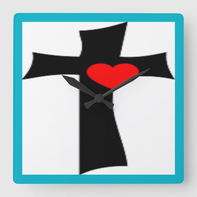 RELOJ CUADRADO CRUZ CON CORAZÓN ROJO (Anverso)