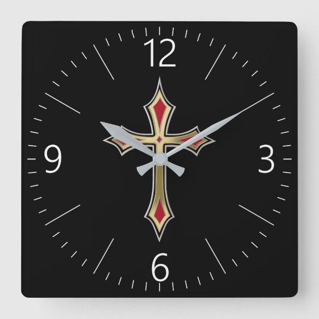 Reloj Cuadrado Cruz cristiana (Anverso)