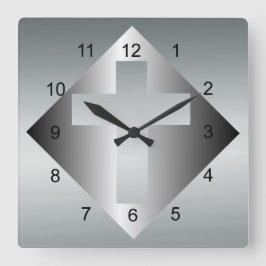 Reloj Cuadrado Cruz cristiana en color plateado