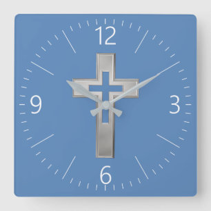 Reloj Cuadrado Cruz cristiana plateada