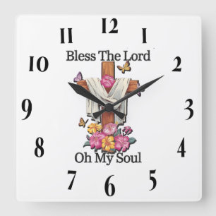 Reloj Cuadrado Cruz/Escritura floral inspiradora