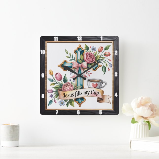 Reloj Cuadrado Cruz Floral de la Copa Jesús (Hogar)