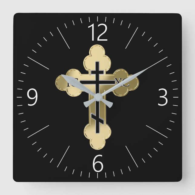Reloj Cuadrado Cruz ortodoxa cristiana (Anverso)